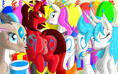 anus blue_eyes butt clitoris female feral genitals group horn looking_back one_eye_closed vulva wings wink yellow_eyes navanastra hasbro my_little_pony mythology fan_character revena antelope bovid equid equine gazelle horse mammal mythological_creature mythological_equine unicorn vampire winged_unicorn 16:10 hi_res widescreen