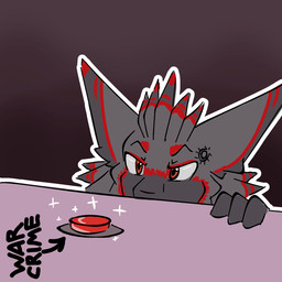 ambiguous_gender anthro black_body feathers grey_body male markings red_body red_eyes simple_background solo isi_avalibot avali 1:1 animated hi_res meme