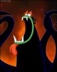 black_body black_eyes facial_hair fire goatee green_body male not_furry open_mouth red_background simple_background solo spikes teeth tentacles verona7881 cartoon_network hotel_transylvania samurai_jack aku canid cephalopod coleoid decapodiform demon kraken mammal marine mollusk octopodiform crossover