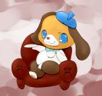 anthro beret blue_eyes bow_(feature) bow_tie brown_body brown_fur chair clothing container cup fur furniture hat headgear headwear male nude plate semi-anthro simple_background solo white_body white_fur pechaneko jewelpet sanrio sega sega_fave yuku_(jewelpet) beagle canid canine canis domestic_dog hunting_dog mammal scent_hound