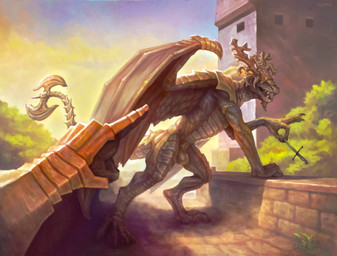 animal_genitalia anthro armor balls clothing dagger detailed_background disembodied_hand duo estoc gauntlets genitals gesture gloves hand_gesture handwear horn male melee_weapon pointing pointing_at_another sheath solo_focus stealing tail tail_axe weapon wings klongi dark_souls fromsoftware bell_gargoyle gargoyle hi_res