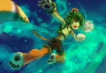 4_toes 5_claws 5_fingers action_pose anthro armband ball barefoot black_pawpads bottomwear chest_tuft claws clothing feet fingers foreshortening green_eyes green_hair hair jersey long_tail male mascot midriff motion_lines open_mouth orange_body pawpads paws plantigrade pose short_hair shorts smile soccer soccer_ball soles solo sport spots tail toes tuft tysontan zakumi felid leopard mammal pantherine 2010 digital_media_(artwork) digital_painting_(artwork) signature