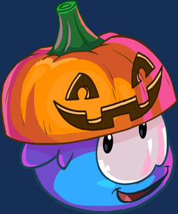 ambiguous_gender blue_body blue_fur feral fur jack-o'-lantern_on_head open_mouth simple_background solo transparent_background unknown_artist club_penguin puffle alpha_channel full-length_portrait hi_res official_art portrait