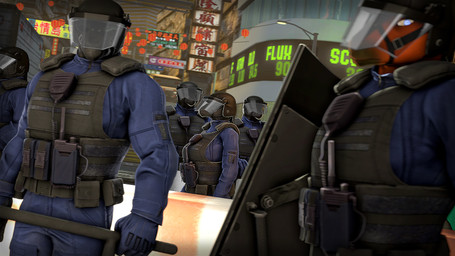 5_fingers anthro armor bottomwear breasts brown_body brown_fur bulletproof_vest city clothed clothed_anthro clothed_female clothed_male clothing club_(weapon) female fingers fur gloves group hair handwear headgear helmet humanoid_hands male melee_weapon nightstick pants riot_shield standing weapon petruz petruz_(modeler) equid equine horse mammal 16:9 3d_(artwork) digital_media_(artwork) hi_res source_filmmaker_(artwork) widescreen