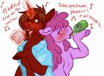 alcohol aloha_shirt beverage clothed clothing drunk duo female feral fur hair horn pattern_clothing pattern_shirt pattern_topwear purple_hair shirt simple_background substance_intoxication topwear white_background cartoonlion friendship_is_magic hasbro my_little_pony mythology berry_punch_(mlp) fan_character rum_chaser earth_pony equid equine horse mammal mythological_creature mythological_equine pony unicorn