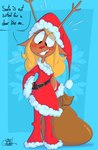 anthro antlers bag bar_emanata belt belt_buckle big_eyes biped black_belt black_eyes black_text blonde_hair blue_background blue_border blush border bottomwear brown_ears brown_hair brown_tail buckle buckteeth burlap_sack christmas_clothing christmas_dress christmas_headwear clothed clothed_anthro clothed_female clothing costume countershade_tail countershading dialogue dress ellipsis emanata eye_through_hair eyebrow_through_hair eyebrows eyelashes female female_anthro fingers freckles front_view fur furgonomic_headwear furgonomic_topwear furgonomics hair hat headgear headwear holding_back holidays horn looking_down looking_down_at_self open_mouth oversized_bottomwear oversized_clothing oversized_dress oversized_pants pants partial_speech_bubble red_blush red_bottomwear red_clothing red_dress red_hat red_headwear red_nose red_pants red_tongue red_topwear santa_bag santa_costume santa_dress santa_hat simple_background snowflake snowflake_background solo speech_bubble standing tail teeth text tongue topwear translucent translucent_hair white_body white_countershading white_emanata silentjack christmas deltarune undertale_(series) noelle_holiday deer mammal new_world_deer reindeer 2023 artist_name colored digital_drawing_(artwork) digital_media_(artwork) english_text full-length_portrait hi_res portrait shaded signature