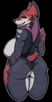 anthro big_breasts black_body breasts butt ear_piercing female piercing rear_view red_eyes solo tail tongue tongue_out zak_hitsuji league_of_legends riot_games tencent naafiri_(lol) canid canine canis domestic_dog mammal absurd_res alpha_channel hi_res