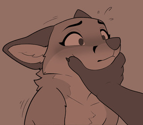 anthro blush bodily_fluids close-up disembodied_hand duo ears_back ears_down face_focus face_grab male nervous nervous_sweat pivoted_ears simple_background snout solo_focus sweat three-quarter_view azoomer canid canine fox mammal red_fox true_fox hi_res icon reaction_image