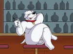 alcohol animal_genitalia anthro bar beverage brian_griffin butt canid canine crossed_legs family_guy genitals glass hand_behind_head holding_glass holding_object hornypurpproto knot leg_over_thigh male mammal nude penis sheath sitting slimygooper solo wine