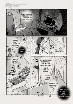 ambiguous_gender anthro back_of_head bathing bathroom bedroom cellphone ears_down electronics flip_phone hair logo long_hair musical_note musical_symbol phone pivoted_ears profanity rear_view showering small_ears solo speech_bubble steam symbol text water_droplets white_hair deadishwolf mirror_test vocaloid yamaha_corporation hatsune_miku hoshi_(mirror_test) mammal mustelid otter sea_otter absurd_res comic english_text hi_res