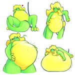 anthro belly belly_expansion big_belly big_breasts blonde_hair breasts dialogue expansion featureless_breasts featureless_crotch female green_body green_eyes hair heart_symbol hose hose_in_butt hose_in_pussy hose_inflation huge_belly hyper hyper_belly inflation lying_on_self multicolored_body navel nude resting_on_belly simple_background solo text yellow_body lazygartuz rocio_(lazygartuz) scalie unknown_species 1:1 hi_res