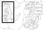 2020 amy_rose anthro biped black_and_white blush bodily_fluids clothing comic dialogue dress duo english_text eulipotyphlan exclamation_point female gloves handwear hedgehog hi_res kohane01 male mammal monochrome sega shadow_the_hedgehog sonic_the_hedgehog_(series) speech_bubble standing sweat text