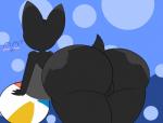 anthro ball beach_ball bent_over big_butt big_ears black_body black_fur blush bubble_butt butt cute_fangs eyes_closed fangs female fur genitals happy huge_butt inflatable pussy rear_view short_tail solo tail teeth thick_thighs wide_hips cyandrive98 batt_the_bat bat mammal digital_media_(artwork) hi_res