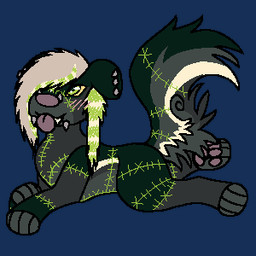 ambiguous_gender blush blush_lines blush_stickers chibi coontail_hair countershading facial_piercing feral feral_with_hair glistening glistening_eyes hair paws piercing skunk_tail solo sparklefur stitch_(sewing) tongue tongue_out skunkbitez grudge_(skunkbitez) canid canine canis domestic_dog mammal mephitid skunk undead zombie 1:1 alpha_channel digital_media_(artwork) low_res pixel_(artwork)