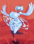 anthro beak big_breasts blue_eyes breasts feathers female huge_breasts nipple_outline non-mammal_breasts solo thick_thighs white_body snao kirby_(series) kirby_and_the_forgotten_land nintendo fleurina anatid anseriform anserinae avian bird swan