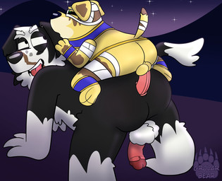 all_fours anal anthro black_body black_nose butt clothing costume duo from_behind_position halloween_costume holidays larger_male larger_penetrated male male/male nude on_top_of penetration perching_position sex size_difference smaller_male white_body grolarbearsins bluey_(series) halloween mackenzie's_dad_(bluey) pat_(bluey) canid canine canis domestic_dog mammal mummy undead 2025