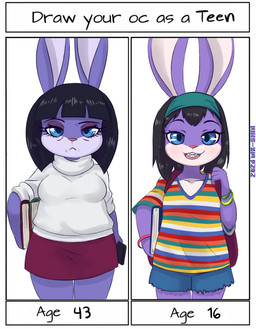 adolescent anthro biped black_hair blue_eyes book bottomwear braces breasts clothed clothing eyelashes female front_view hair mature_female pupils purple_body simple_background skirt smile solo topwear young mr-shin marlenne_(mr-shin) lagomorph leporid mammal rabbit hi_res