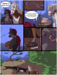 anthro bottomwear camping canid canine clothing comic dialogue digitigrade english_text equid equine feral fox hi_res horse loincloth male mammal mxquill_(artist) slitzerikai text