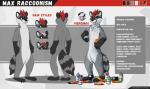 anthro biped facial_piercing featureless_crotch front_view fur hair lip_piercing male markings nude piercing rear_view red_hair solo striped_markings striped_tail stripes tail tail_markings text pulex max_raccoonism mammal procyonid raccoon english_text model_sheet