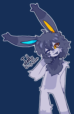 ambiguous_gender anthro arm_tuft big_ears cheek_markings cheek_spots cheek_tuft chest_tuft dark_hair dark_paws elbow_tuft facial_markings facial_tuft fangs feral flirting fluffy fluffy_hair fur fur_markings grey_body hair head_markings head_tilt heterochromia highlights_(coloring) looking_at_viewer markings messy_hair nose_markings one_eye_closed orange_eyes orange_sclera paws pupils sharp_tooth smile smiling_at_viewer solo spots standing teeth tuft white_pupils wink jellybugeater miko_jellybugeater lagomorph leporid mammal rabbit alpha_channel hi_res