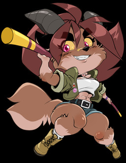 anthro band-aid bandage chibi female horn looking_at_viewer smile solo staff chalo koyote joy_ravenhurst antelope bovid canid gazelle hybrid mammal hi_res