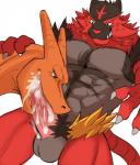 anthro balls bodily_fluids cum cum_in_mouth cum_inside duo erection fur genital_fluids genitals male male/male male_penetrated male_penetrating male_penetrating_male muscular muscular_male nude oral oral_penetration pecs penetration penis sex simple_background tail white_background nuroi mythology nintendo pokemon charizard dragon felid generation_1_pokemon generation_7_pokemon incineroar mammal mythological_creature mythological_scalie pokemon_(species) scalie