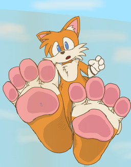 4_toes duo extreme_size_difference feet foot_fetish foot_focus foot_play low-angle_view macro male micro pawpads paws size_difference soles toes trampling underfoot kitlum sega sonic_the_hedgehog_(series) miles_prower canid canine fox mammal hi_res
