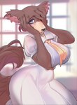 anthro big_breasts breasts brown_body brown_fur clothed clothing dress female fur solo wide_hips landysh beastars juno_(beastars) canid canine canis mammal wolf 2021 hi_res