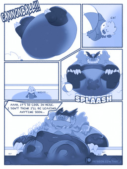 anthro ball belly bulge butt cannonball feet male micro oblivious pool relaxing sitting_on_another size_difference slime smothering text translucent tusks unaware_vore vore water that_j nintendo pokemon domestic_pig emboar generation_5_pokemon goo_creature mammal pokemon_(species) suid suine sus_(pig) 3:4 absurd_res blue_and_white comic english_text hi_res monochrome url