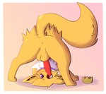 animal_genitalia animal_penis anus ass_up balls bodily_fluids butt canine_genitalia canine_penis erection feral fluffy fur genital_fluids genitals hair knot male penis simple_background solo tail yellow_body yellow_fur noodletheartist nintendo pokemon noodle_the_jolteon canid canine eeveelution generation_1_pokemon jolteon mammal pokemon_(species) digital_media_(artwork) hi_res