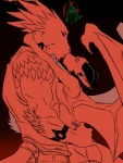 anthro breasts duo female holidays kissing kissing_bough male male/female membrane_(anatomy) membranous_wings mistletoe non-mammal_breasts plant romantic romantic_ambiance romantic_couple simple_background tail tattoo wings faint christmas mythology janarr necrodrone_(character) dragon mythological_creature mythological_scalie pak'toh scalie shurian