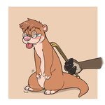 backscratcher blush border brown_body brown_fur disembodied_hand duo eyewear feral fingers fur glasses holding_object hooved_fingers hooves semi-anthro tail tongue tongue_out white_border louart mammal mustelid otter 1:1 2021 absurd_res hi_res signature