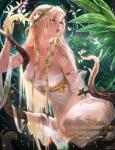 accessory armlet art_nouveau astrological_symbol blonde_hair branch clothed clothing digital_media_(artwork) dress elf female flower flower_in_hair green_eyes green_theme hair hair_accessory humanoid in_tree leaf magic nature_magic not_furry on_branch personification plant robe sakimichan sitting solo symbol tree vines virgo_(symbol) virgo_(zodiac) western_zodiac western_zodiac_symbol
