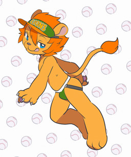 anthro biped clothing fur green_clothing green_jockstrap green_underwear jockstrap male orange_body orange_fur shota solo underwear young young_anthro young_male oouyuki_benten felid lion mammal pantherine 5:6