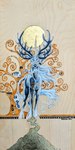 antlers blood blue_antlers blue_body blue_eyes blue_fur blue_hair bodily_fluids feral fur hair horn looking_at_viewer male moon plant solo tree unicorn_horn unusual_blood unusual_bodily_fluids wind heather_bruton deer mammal 2024 hi_res traditional_media_(artwork)