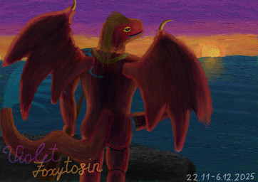 anthro brown_hair butt gold_(metal) gold_jewelry gold_necklace hair jewelry male necklace nude_male red_body ring sea solo spiked_wings spikes stick sun sunrise tattoo water wings violet_foxytosin mythology aeternus_(hasherino) dragon mythological_creature mythological_scalie scalie 2025 dated digital_media_(artwork) hi_res krita_(artwork) signature
