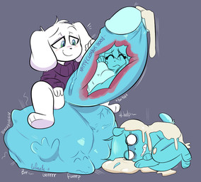 anthro balls big_balls big_penis blue_body bodily_fluids breasts clothing cock_vore cum dialogue eyes_closed female fur genital_fluids genitals green_eyes grey_background group huge_balls huge_penis humanoid_genitalia humanoid_penis hyper hyper_balls hyper_genitalia hyper_penis implied_transformation male nude penile penis purple_clothing purple_sweater purple_topwear simple_background sitting_on_own_balls small_but_hung smile spread_legs spreading sweater tail text topwear twinning vore white_body white_fur la-frugele cave_story nattybear sheltem bear lagomorph mammal mimiga 2019 digital_media_(artwork) english_text hi_res