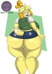 anthro big_breasts big_butt blush bottomwear breasts butt clothed clothing female furgonomics genitals huge_butt miniskirt monotone_bottomwear monotone_clothing monotone_skirt no_underwear pencil_skirt pussy skirt solo tail tail_through_skirt yellow_body berettiger26 animal_crossing nintendo isabelle_(animal_crossing) canid canine canis domestic_dog mammal shih_tzu toy_dog absurd_res hi_res