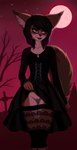 alternative_fashion anthro black_clothing black_hair bottomwear brown_body brown_fur cemetery clothed clothing clothing_lift embarrassed female footwear fur genitals goth hair leg_squeeze legwear light looking_aside makeup moonlight night no_underwear presenting pussy red_eyes shy simple_background skirt skirt_lift socks solo thigh_highs thigh_socks sanekfingerdraw felid feline lynx mammal absurd_res digital_drawing_(artwork) digital_media_(artwork) hi_res