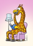 ambiguous_gender anthro binoculars biped book hooves humor lamp markings sitting solo spots spotted_body rovey giraffe giraffid mammal 2017