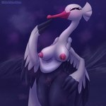 1:1 anthro areola avian blubluumon blush bodily_fluids bombirdier breasts butt clitoris clothed clothing clothing_lift feathers female generation_9_pokemon genital_fluids genitals hand_on_face hand_on_leg hi_res lactating looking_at_viewer milk nintendo nipple_dip nipples nude pink_areola pink_nipples pokemon pokemon_(species) pussy raising_arm smile smiling_at_viewer smirk smirking_at_viewer solo sweat vaginal_fluids wings