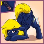 anatomically_correct anatomically_correct_anus anatomically_correct_genitalia anatomically_correct_pussy animal_genitalia animal_pussy anus bite biting_lip blonde_hair blue_body blue_feathers blue_fur clitoral_winking clitoris close-up cutie_mark dock_(anatomy) equine_anus equine_genitalia equine_pussy feathers female feral folded_wings fur genitals hair half-closed_eyes narrowed_eyes plump_labia puffy_anus pussy raised_tail red_eyes solo tail wings yellow_tail sugardotxtra hasbro my_little_pony mythology fan_character naveen_numbers equid equine mammal mythological_creature mythological_equine pegasus 1:1 digital_media_(artwork) hi_res signature