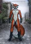 anthro male news news_report nude raining solo text weather_report wet canid canine fox mammal absurd_res english_text hi_res