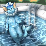 anthro areola big_breasts blue_areola blue_body blue_nipples blush breasts female genitals glistening glistening_body looking_at_viewer nipples nude partially_submerged pool pussy simple_background slightly_chubby slightly_chubby_anthro slightly_chubby_female solo tail water wet beep! nintendo pokemon eeveelution generation_1_pokemon mammal pokemon_(species) vaporeon 1:1 absurd_res digital_media_(artwork) hi_res