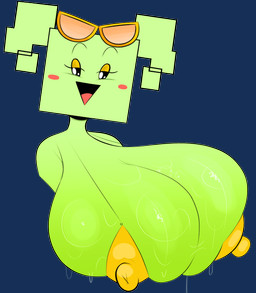 big_breasts bikini bikini_top blush blush_stickers bodily_fluids breasts cleavage clothed clothing eyelashes eyewear female gold_bikini green_body green_hair green_skin hair half-closed_eyes huge_breasts long_eyelashes narrowed_eyes nipple_dip nipple_outline open_mouth open_smile pigtails red_tongue simple_background simple_eyes simple_face smile solo sunglasses sweat sweaty_breasts swimwear tongue transparent_background two-piece_swimsuit ota_(artist) mario_bros nintendo paper_mario mimi_(paper_mario) humanoid alpha_channel hi_res