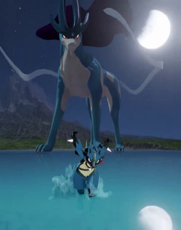 anthro blue_body duo extreme_size_difference feral front_view inside_mouth jumping looking_back macro night open_mouth outside red_eyes running showing_teeth size_difference tongue tongue_out vore water nmtokimori nintendo pokemon generation_2_pokemon generation_4_pokemon legendary_pokemon lucario pokemon_(species) suicune 2023 3d_(artwork) 3d_animation animated digital_media_(artwork) no_sound short_playtime webm