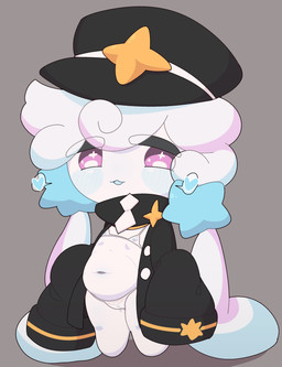 abdominal_bulge barefoot belly bikini blush breasts chibi clothing exposed exposed_belly feet female food genitals hair hat headgear headwear heart_symbol loli long_hair lying micro_bikini navel nipples not_furry on_front open_mouth purple_eyes shortstack simple_background slightly_chubby slightly_chubby_female small_breasts solo swimwear translucent translucent_clothing two-piece_swimsuit uniform vulva white_body white_hair young efnana cookie_run devsisters milky_way_cookie cookie_(cookie_run) food_creature food_humanoid humanoid absurd_res hi_res