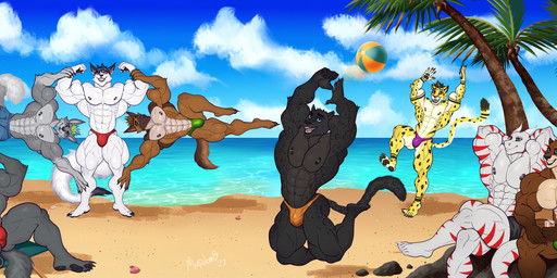 anthro beach big_muscles clothed clothing flexing group huge_muscles human_flag hyper hyper_muscles male muscular muscular_male outside thong thong_only topless underwear underwear_only mrmapolomi mythology alan_stevenson chase_wolfe colin_steel dj_(djdarkfox) gage_the_panther ray_fulman canid canine canis cheetah domestic_dog dragon felid feline fox german_shepherd herding_dog husky mammal mustelid mythological_creature mythological_scalie nordic_sled_dog otter pastoral_dog scalie spitz wolf hi_res
