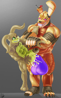 abdominal_bulge anal anal_penetration anthro arm_grab ballerina_position balls big_balls big_penis black_claws black_nose black_toe_claws blonde_hair bodily_fluids brown_body brown_ears buckteeth claws cum cum_in_ass cum_inside duo eye_scar facial_scar forced genital_fluids genitals green_eyes hair half-closed_eyes hand_on_arm held_up holding_another huge_balls huge_penis larger_male long_ears looking_at_another male male/male male_penetrated male_penetrating male_penetrating_male multicolored_body muscular muscular_anthro muscular_male narrowed_eyes notched_ear nude pecs penetration penile penile_penetration penis penis_in_ass purple_eyes rape restrained scar sex sharp_teeth size_difference standing standing_sex teeth three-quarter_view toe_claws two_tone_body vein veiny_penis wire yellow_body yellow_ears bigolizard five_nights_at_freddy's five_nights_at_freddy's_3 nalf night_at_little_friyas scottgames spencer/wade_ashton_(nalf) springtrap_(fnaf) hare lagomorph leporid mammal rabbit 2026 absurd_res digital_media_(artwork) hi_res signature