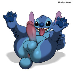 4_fingers anthro anus backsack balls barefoot belly big_butt biped black_eyes blue_body blue_claws blue_fur blue_nose blue_pawpads bodily_fluids bottomless butt chest_tuft claws clothed clothing erection feet finger_claws fingers fur genitals glistening glistening_butt happy head_tuft holding_leg humanoid_genitalia humanoid_penis leg_grab legs_back legs_up looking_at_viewer looking_pleasured looking_through looking_through_legs looking_through_legs_at_viewer lying male nude on_back open_mouth pawpads paws penis perineum plantigrade presenting presenting_anus presenting_balls presenting_hindquarters presenting_penis simple_background smile soles solo spreading tail tail_anus thick_thighs toe_claws toes tongue tuft white_background torinohito disney lilo_and_stitch stitch_(lilo_and_stitch) alien experiment_(lilo_and_stitch) 1:1 2026 absurd_res cel_shading digital_drawing_(artwork) digital_media_(artwork) hi_res shaded